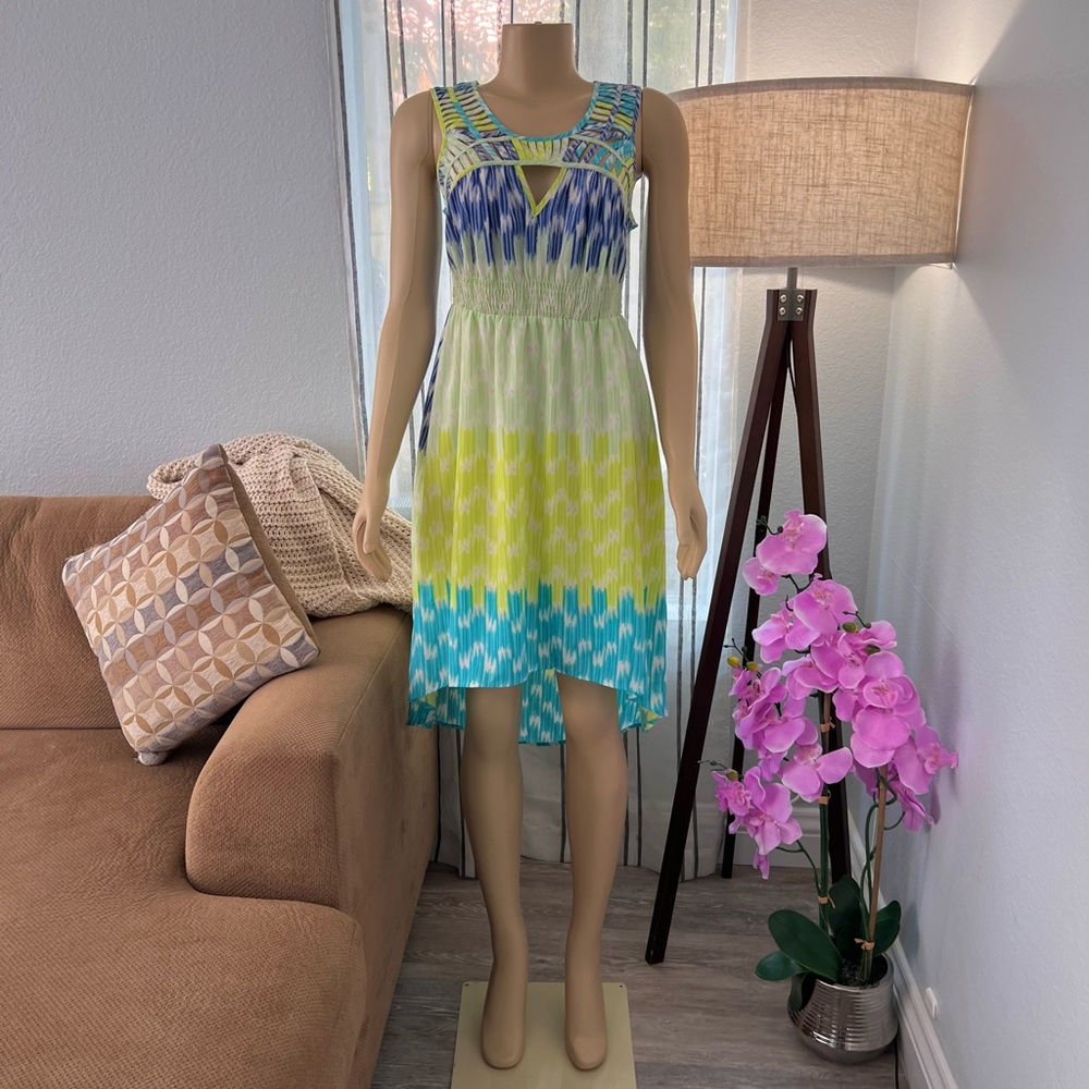Colorful High Low A- Line Dress Size L Large Sleeveless Saks Fifth Avenue 5/48